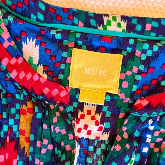 MAEVE Anthropologie Topoxte Drop Waist Geometric Ikat Multicolor Blouse Top - Picture 11 of 14